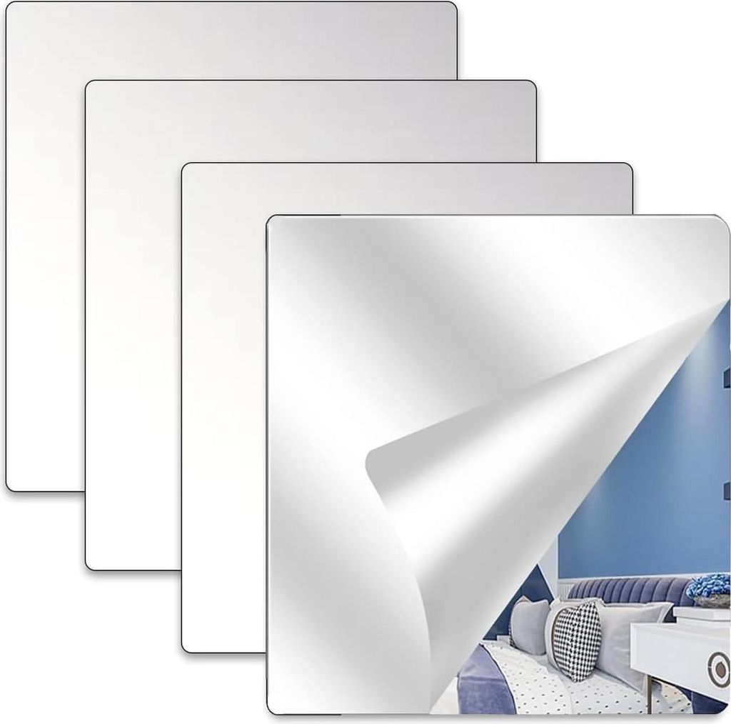 Acryl Wandaufkleber Spiegelfliesen 4 Stück Selbstklebende Fliesen 20x20 cm
