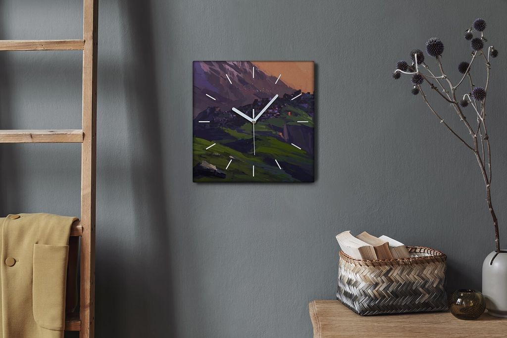 Coloray Hodiny Unikátní 30x30 cm Tiché hodiny Pro obývací pokoj a kuchyň Nástěnné hodiny Plátno Bílé ručičky hodin - Malování měs...