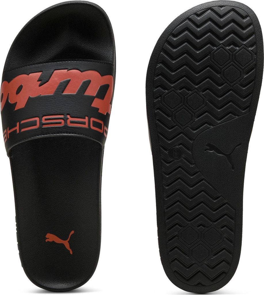 Porsche Turbo Badelatschen Puma, Offizieller Fanartikel, Schwarze Slides mit VR6 Logo und IMEVA-Sohle, Synthetik-Obermaterial