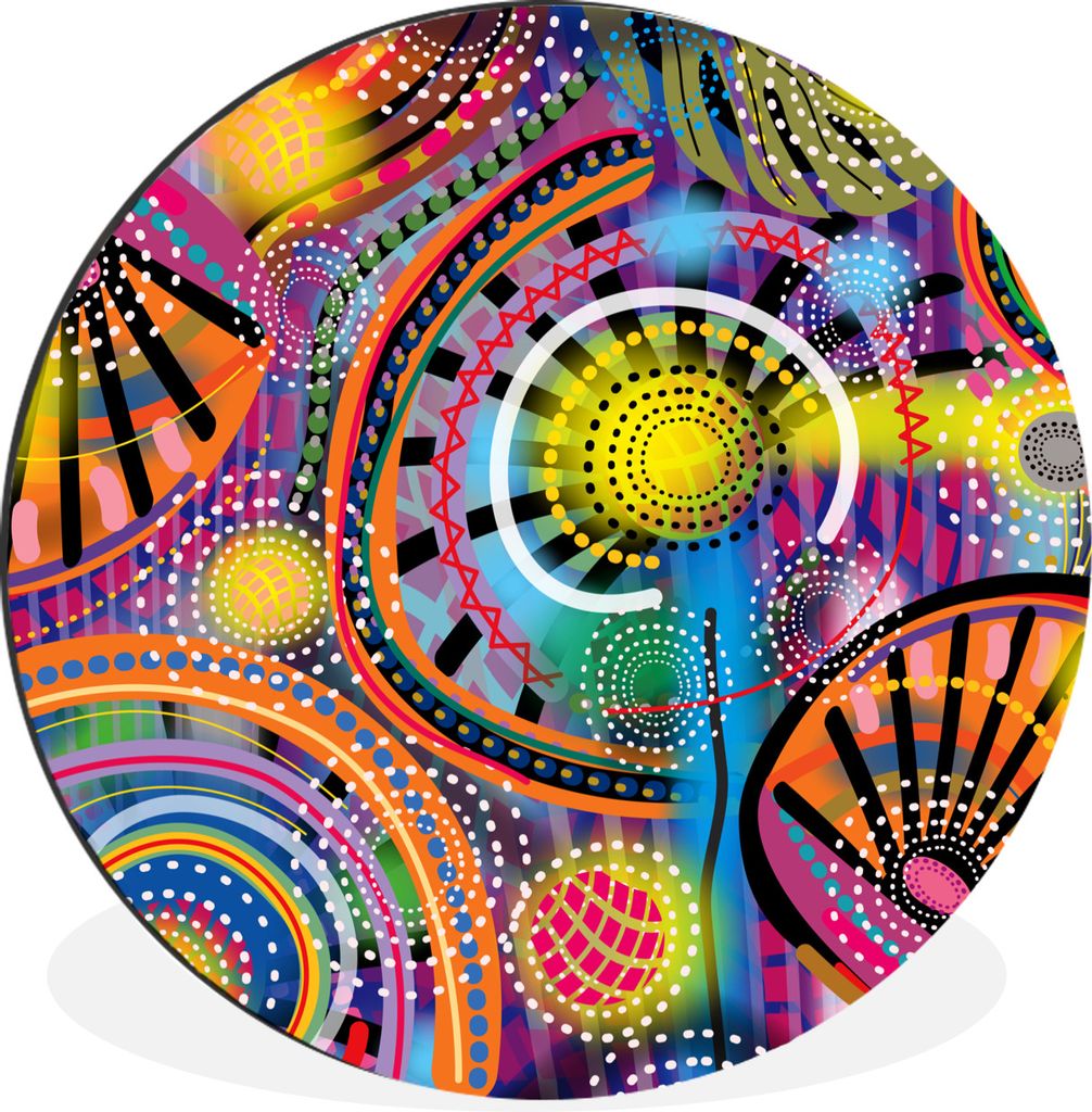 MuchoWow Aluminium Wandkreis Formen - Kunst - Muster - Psychedelisch Ø 60 cm Wanddeko Modern Wohnzimmer - Wand Kreis - Wandbild - Schlafzimmer -...