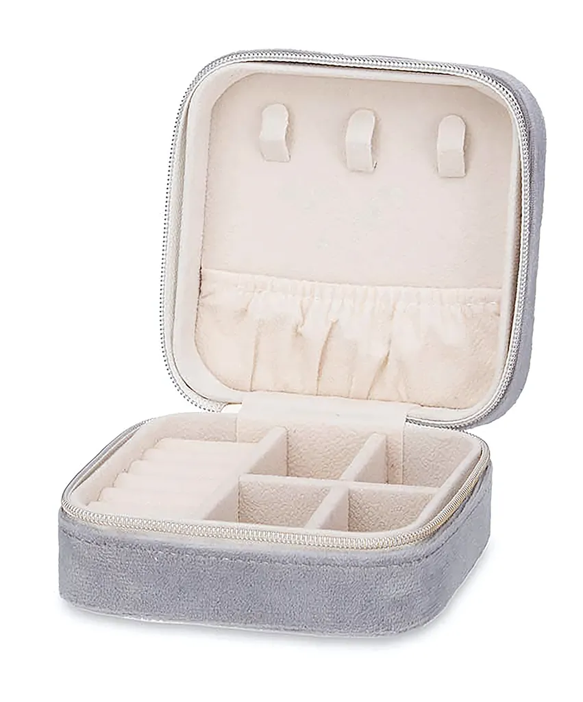 Boîte à bijoux VELVET 10x10x5 cm gris - Écrin de rangement en velours