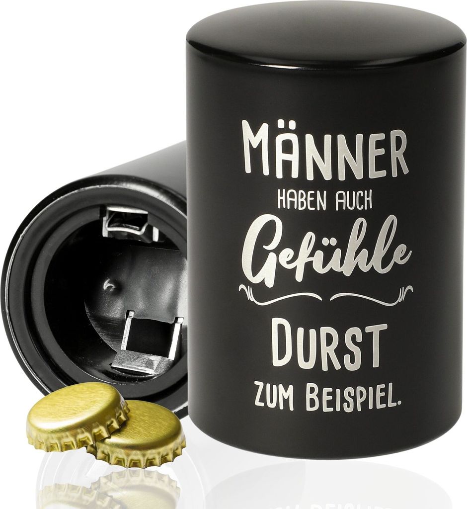 Flaschenöffner Push & Pull - Geschenk zu Vatertag für Männer - Aluminium Kapselheber in Edelstahl-Optik - Gold
