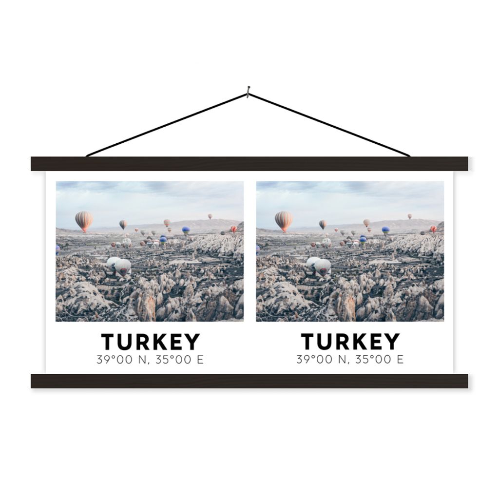 MuchoWow Textilposter Türkei - Kappadokien - Heißluftballon - Vintage 120x60 cm mit schwarzem Rahmen - Dekoration Schlafzimmer