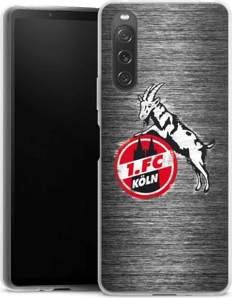 DeinDesign Handyhülle für Sony Xperia 10 V Silikon Hülle Case Smartphone Schutzhülle 1. FC Köln Metallic Look Offizielles Lizenzprodukt