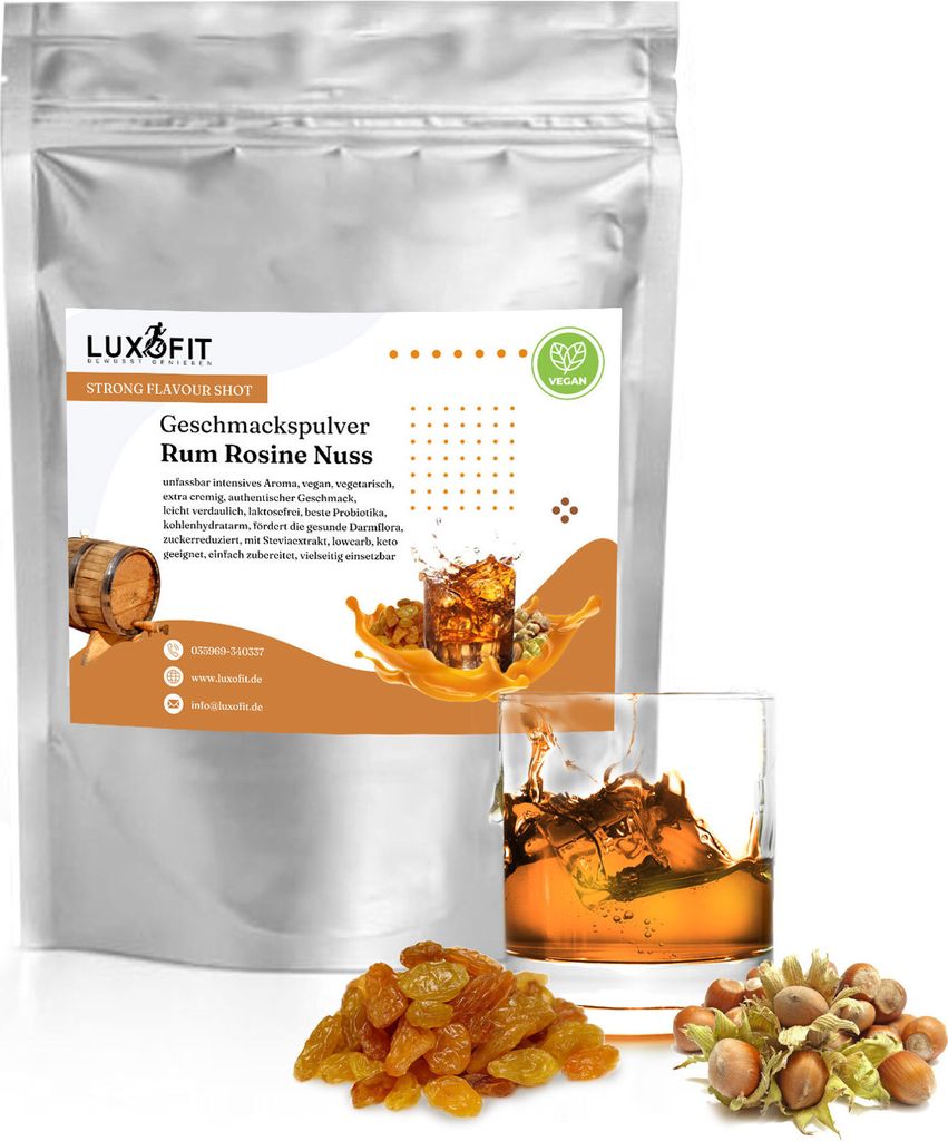 Rum Rosinen Nuss Geschmackspulver Shot Flavour kalorienarm 300 g