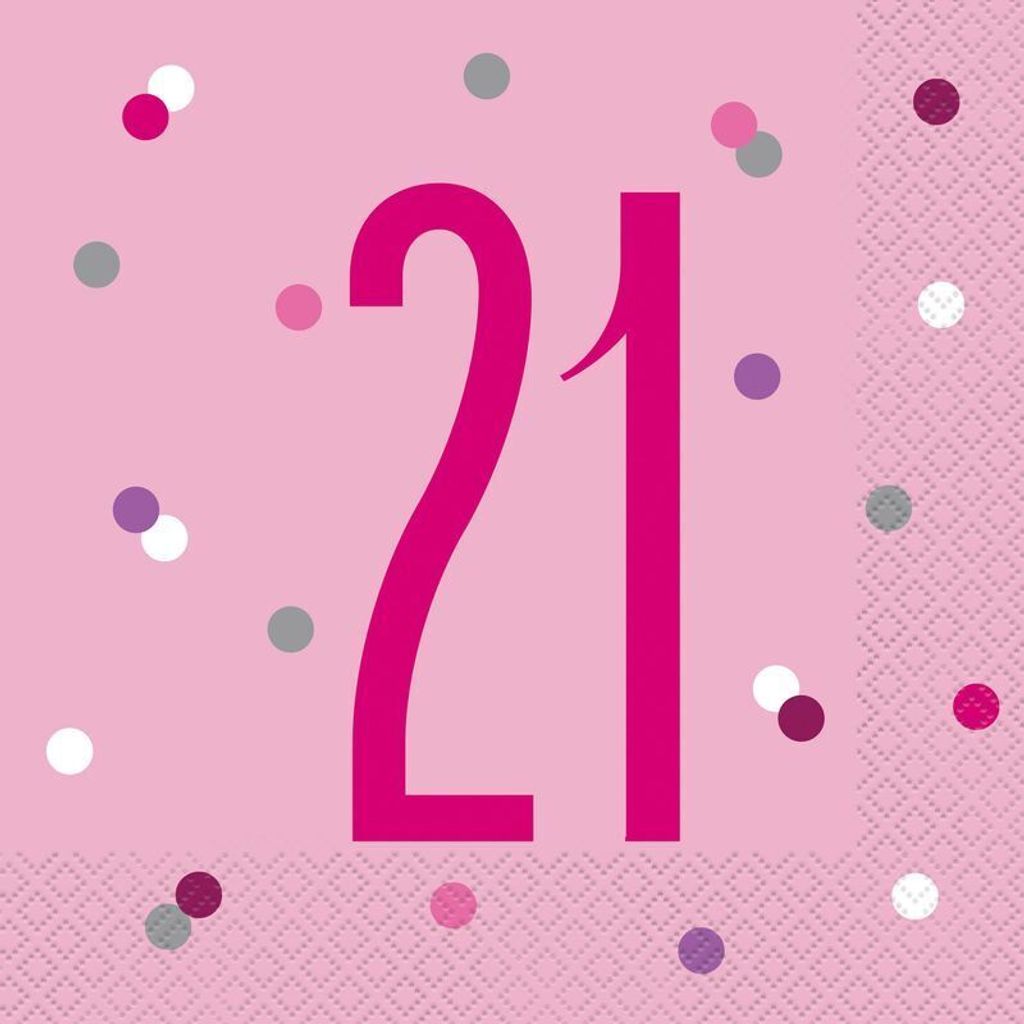 16 Servietten rosa & silber Zahl 21