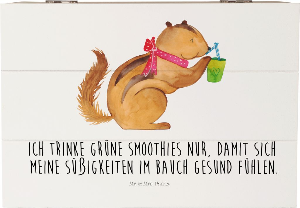 Mr. & Mrs. Panda Box Eichhörnchen Smoothie 22 x 15 cm - Weiß - Geschenk, Geschenkbox, fotobox, Schatzkiste, Diät, Aufbewahrungsbox Holz, holzsch...