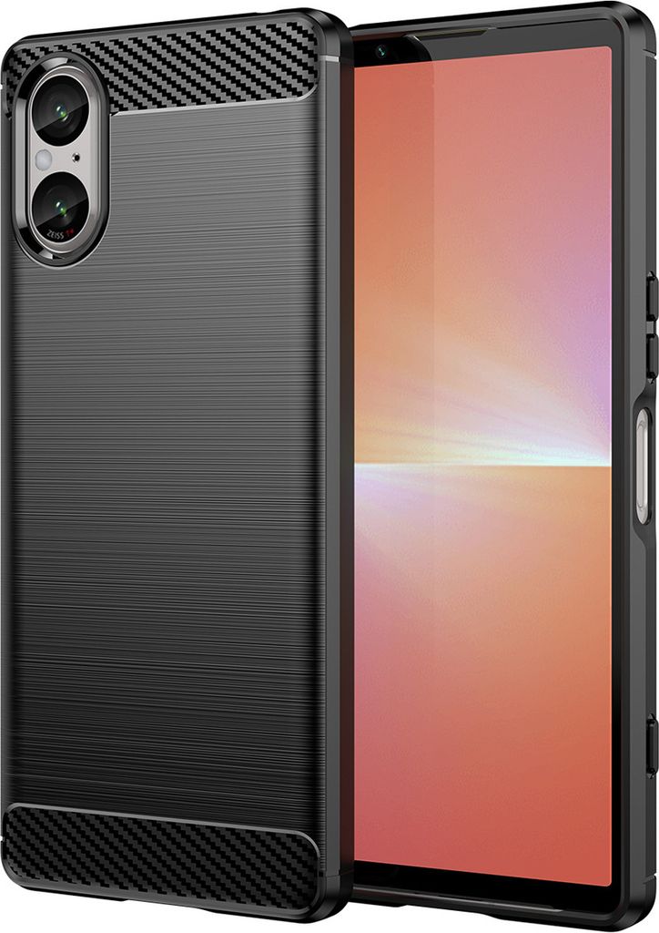 Hülle für Sony Xperia 5 V Carbon-Faser Weich TPU Silikon Stoßfest Handyhülle Schwarz