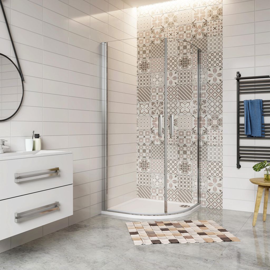 90X90X195cm Doppelseitig NANO Glas Viertelkreis Runddusche Produktbild 