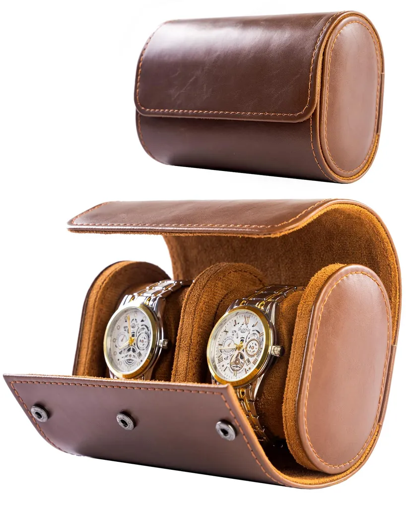 Étui de voyage pour 2 montres en cuir noir, marmotte de luxe rigide