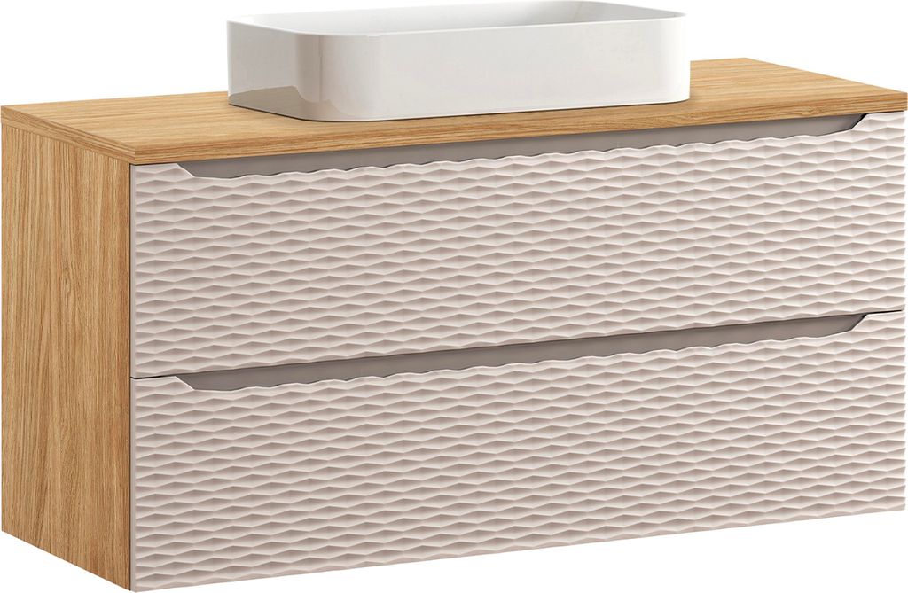 Waschtisch 120cm Elora mit 2 Schubladen, Beige und Holzoptik