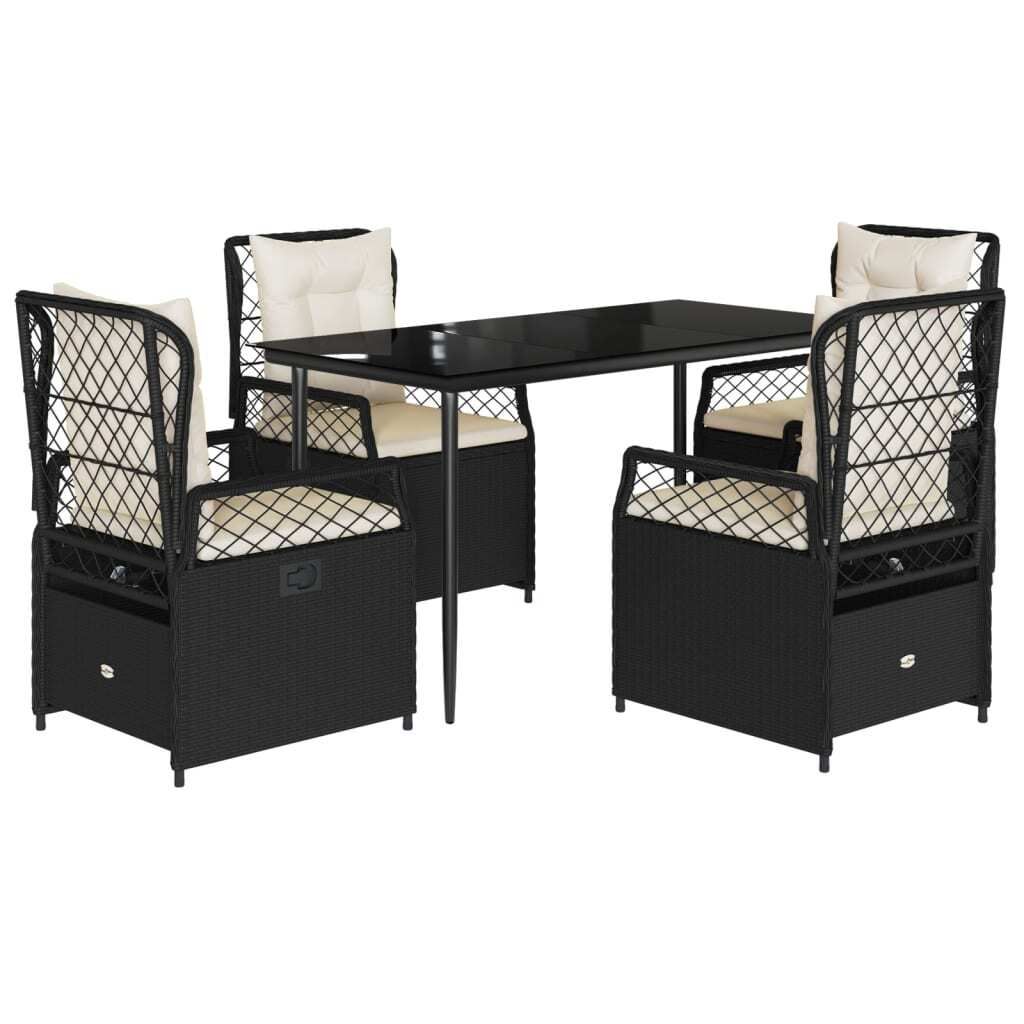 5-tlg. Garten-Essgruppe mit Kissen Schwarz Poly Rattan