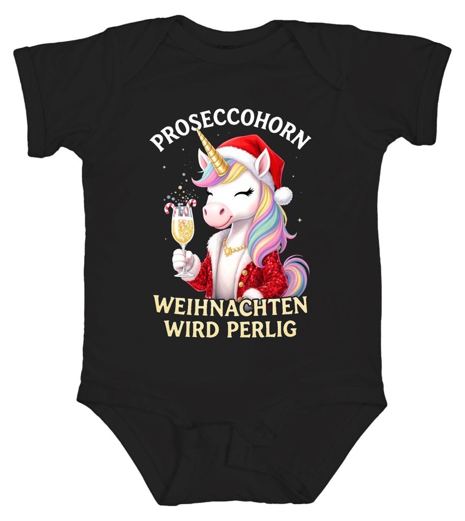 Proseccohorn Einhorn Weihnachten wird perlig Prosecco Geschenk Unisex Baby Body, Schwarz, 12/18