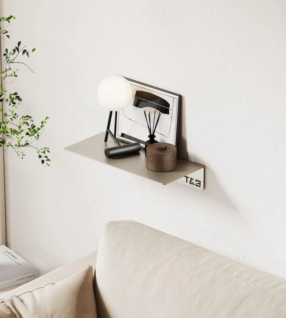 Étagère en aluminium beige 20 cm avec fixation adhésive Nortiq T1