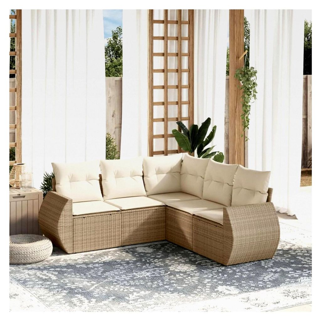 Gartenlounge mit Stauraum für Balkonmöbel, Rattan Sofa und Ecklounge
