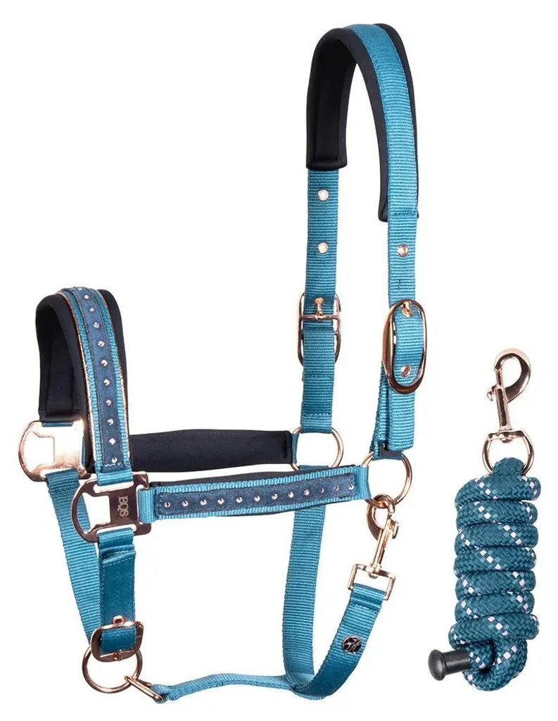 Licol et longe Harry's Horse Crystal bleu Full pour cheval de sport