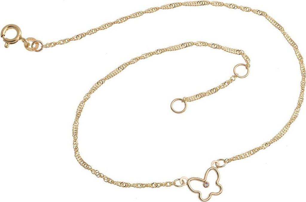 SILBERKETTEN STORE Fußkette Singapur 1,4mm mit Schmetterling II - echt 333 Gold - 29cm