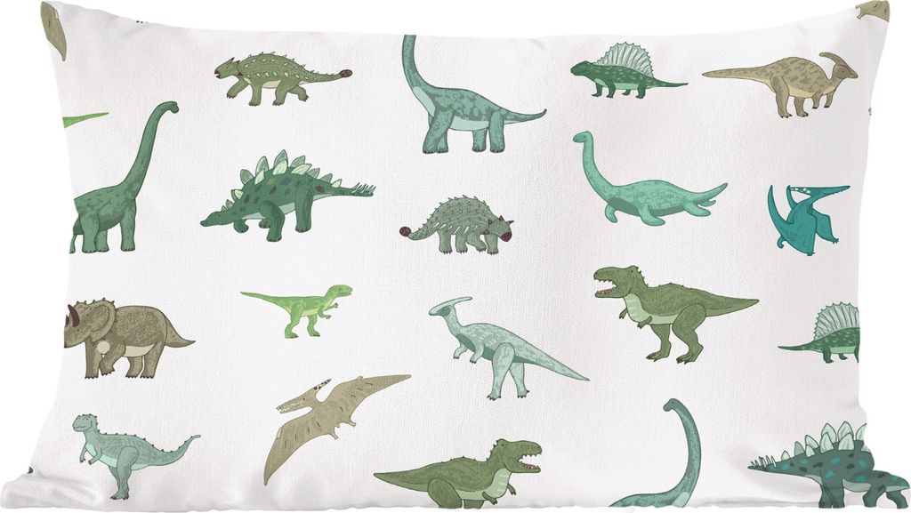 MuchoWow Zierkissen Sofakissen Wohnzimmer Dekokissen 50x30 cm Dinosaurier - Grün - Jungen - Braun - Kind - Muster - Wohnzimmerdekoration - Polst...