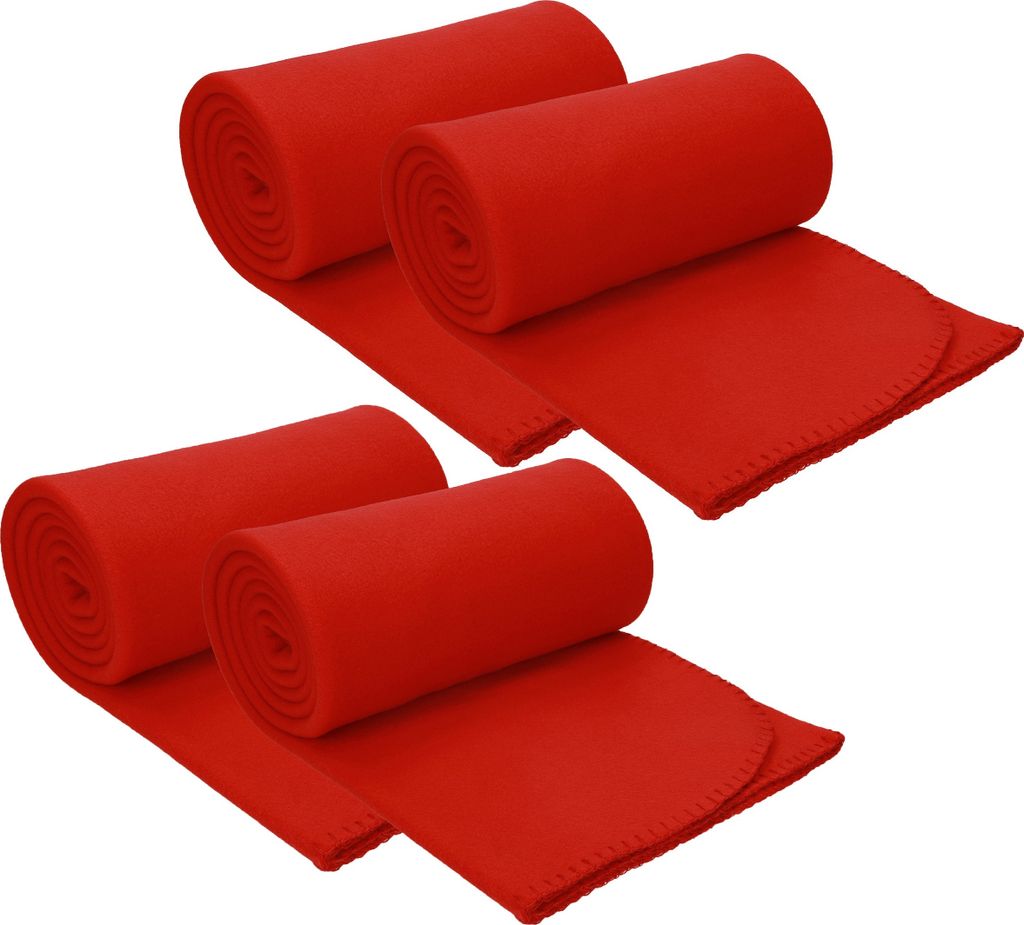 Betz 4 Stück Fleecedecken Kuscheldecken Größe 130x170 cm Farbe rot