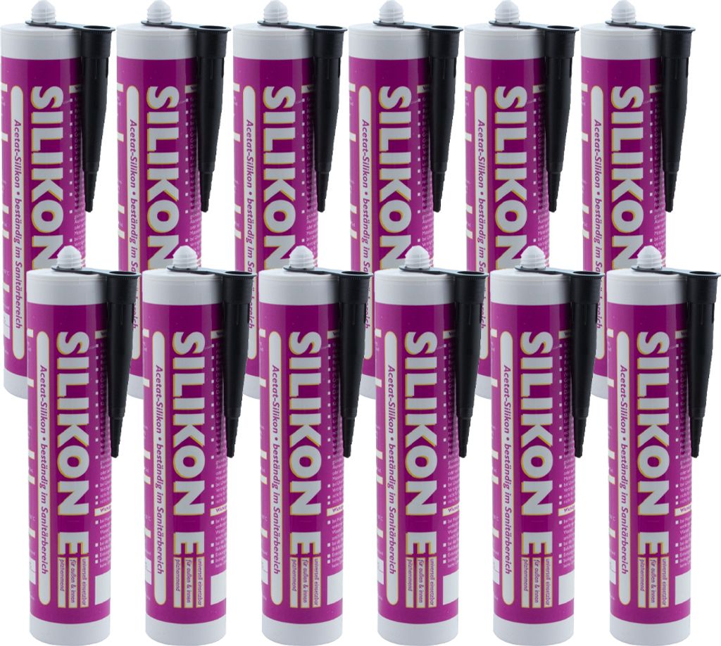 ARLI SET: 12x Silikon 310ml schwarz Universal Sanitär Bad Produktbild 