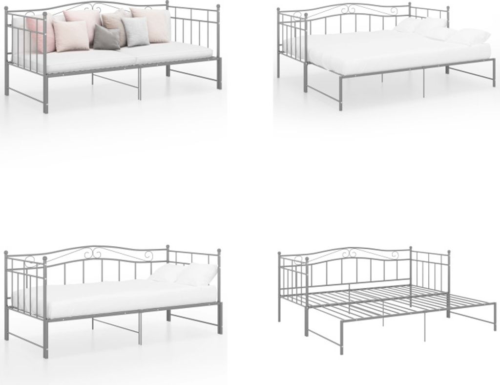vidaXL Ausziehsofa Bettgestell Grau Metall 90x200 cm - Produktbild 