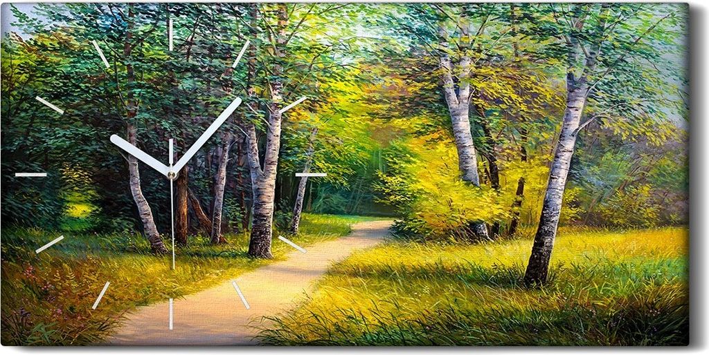 Wohnzimmer-Bild Leinwand Uhr Geräuschlos 60x30 Wald Bäume Natur Weg Gras - weiße Hände
