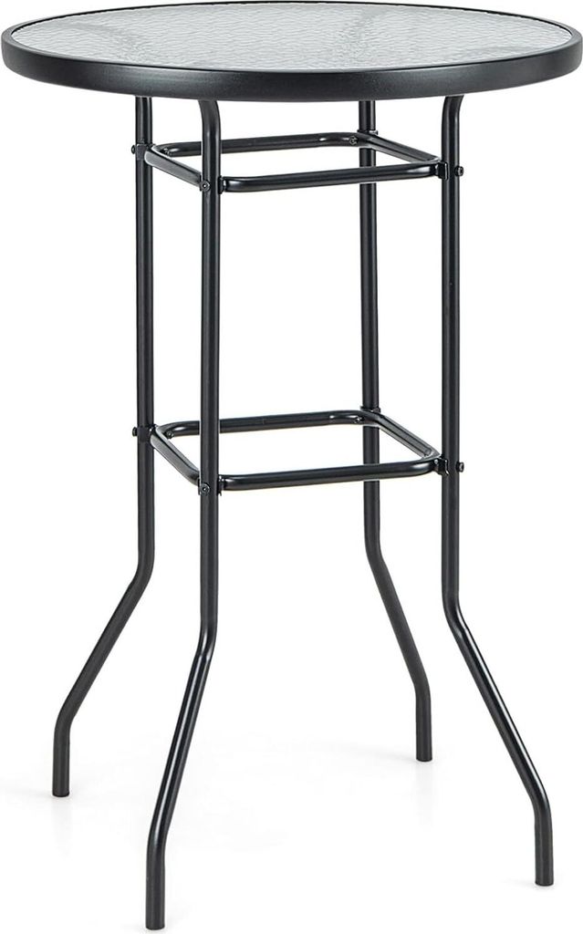 KOMFOTTEU Moderner Bartisch, hoher Bartisch aus gehärtetem Glas, runder Tisch Ø 68 cm, schmaler Tisch, Halbinsel Küche, Höhe 97 cm, Schwarz