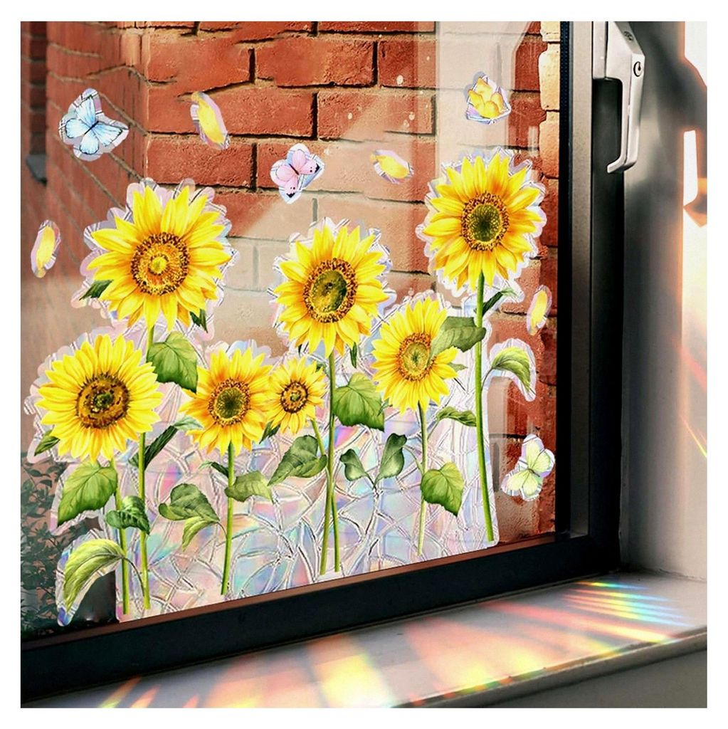 Fensteraufkleber Sonnenblume, 30x40cm, Fensterfolie Blumen, Wandaufkleber Sonnenblume, Prisma Fensteraufkleber, Für Zuhause, Schlafzimmer, Wohnzim...