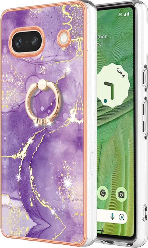Hülle für Google Pixel 7A Muster TPU Silikon Stoßdämpfer Bumper Schutzhülle mit Ring Ständer Violett