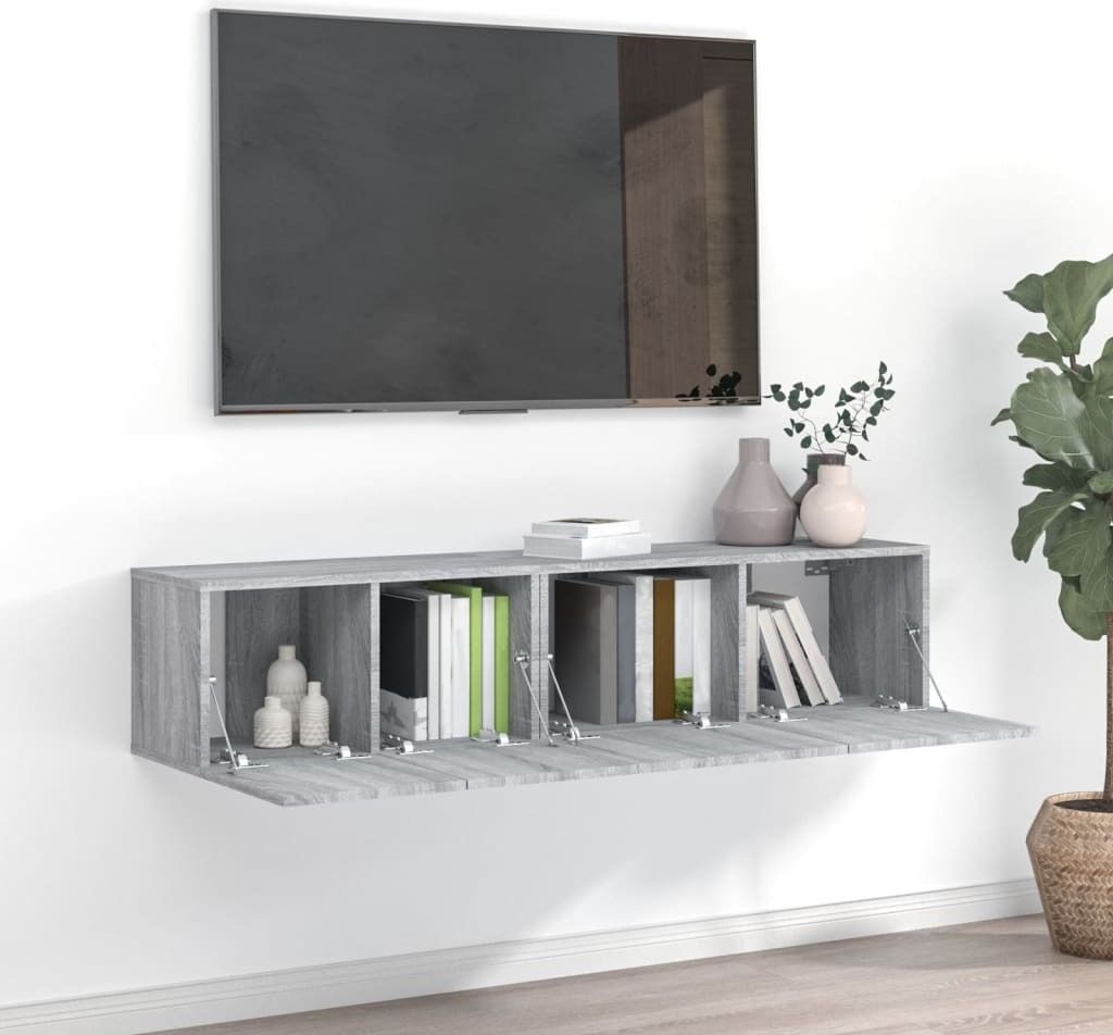 The Living Store 2-tlg. TV-Schrank-Set Grau Sonoma Holzwerkstoff