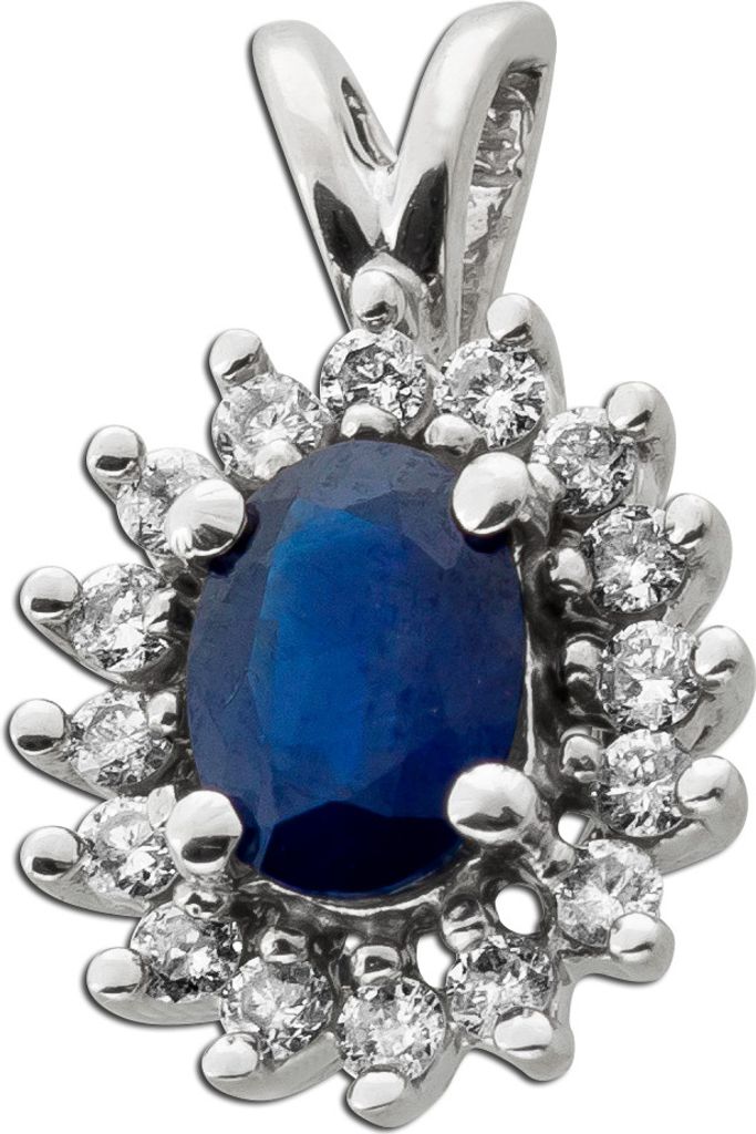 Saphir Anhänger Weißgold 585 14K blauer Edelstein Brillanten 0.40ct