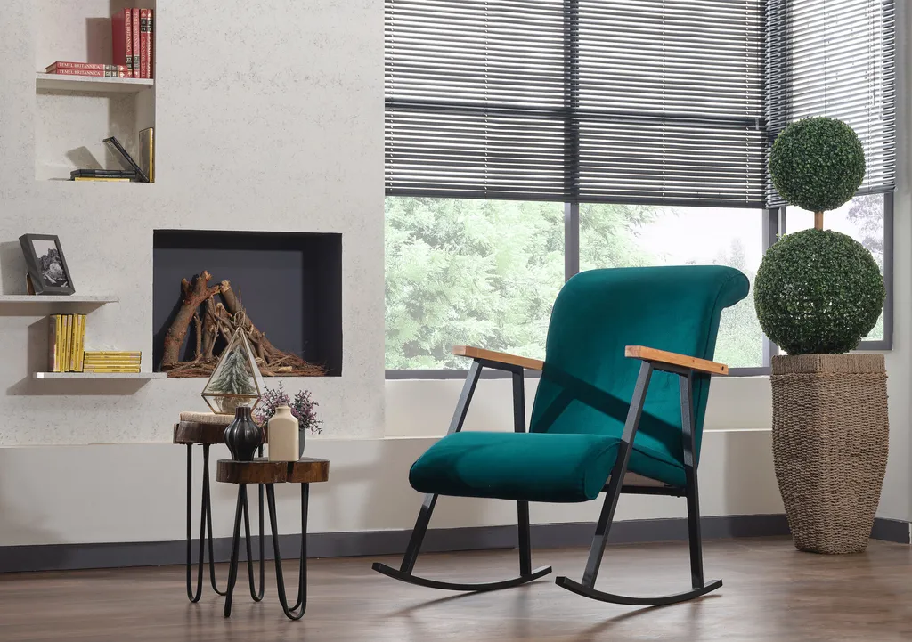 Hanah Home Yoka Chaise à bascule bleu pétrole en métal 64 x 96 x 86 cm