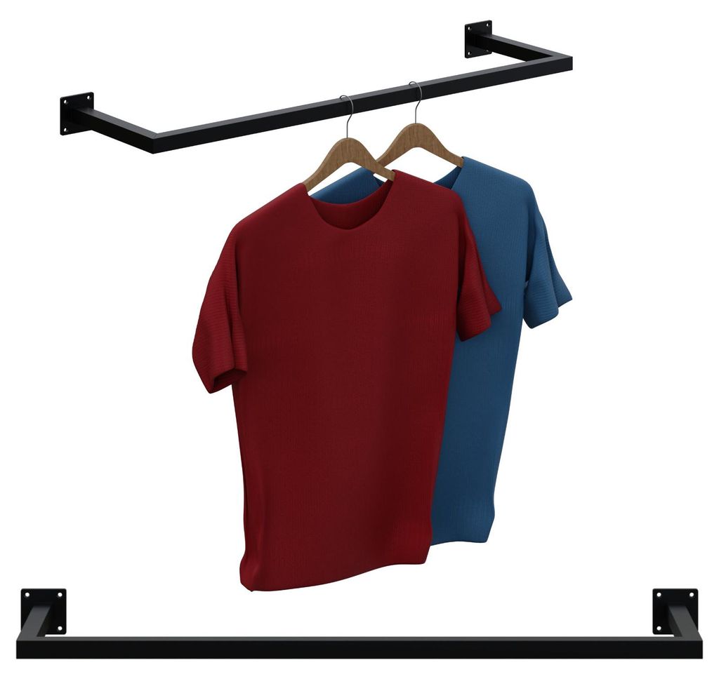 Garderobenstange Kleiderstange Garderobe Halter Kleiderständer Metall Schwarz Wand 90x30cm