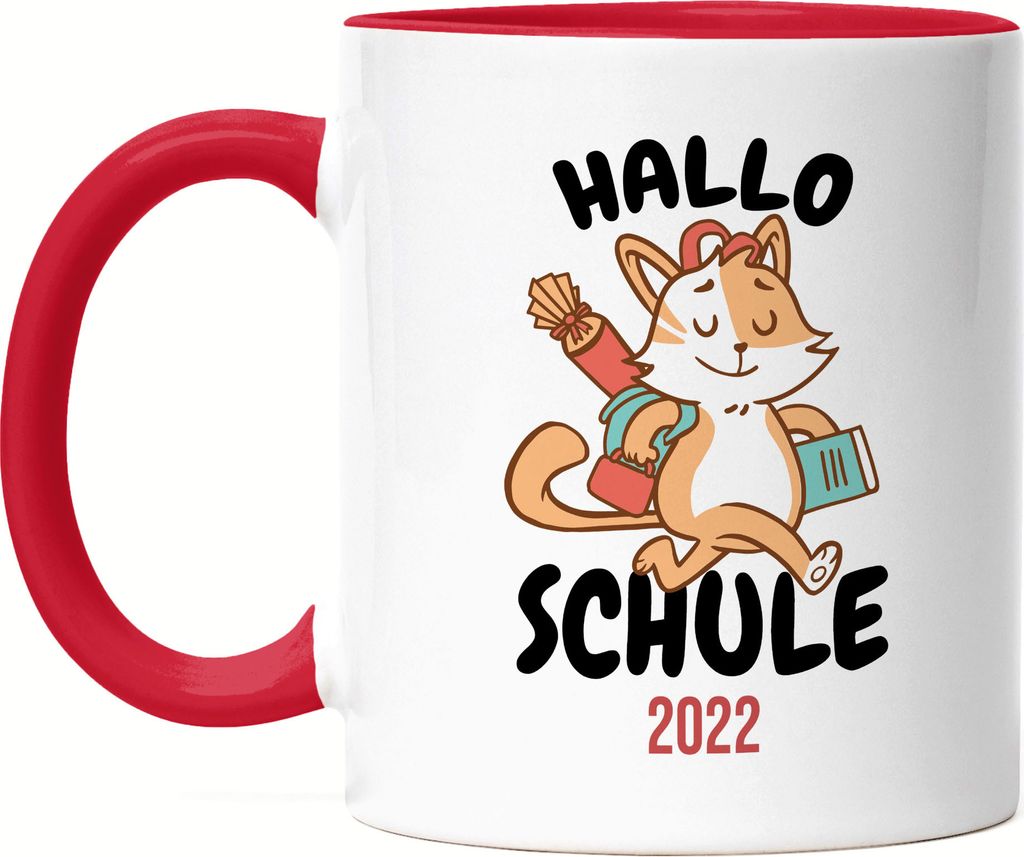 Hallo Schule 2022 Tasse Rot Geschenkidee zur Schulstart oder Einschulung für Erstklässler Schulanfänger