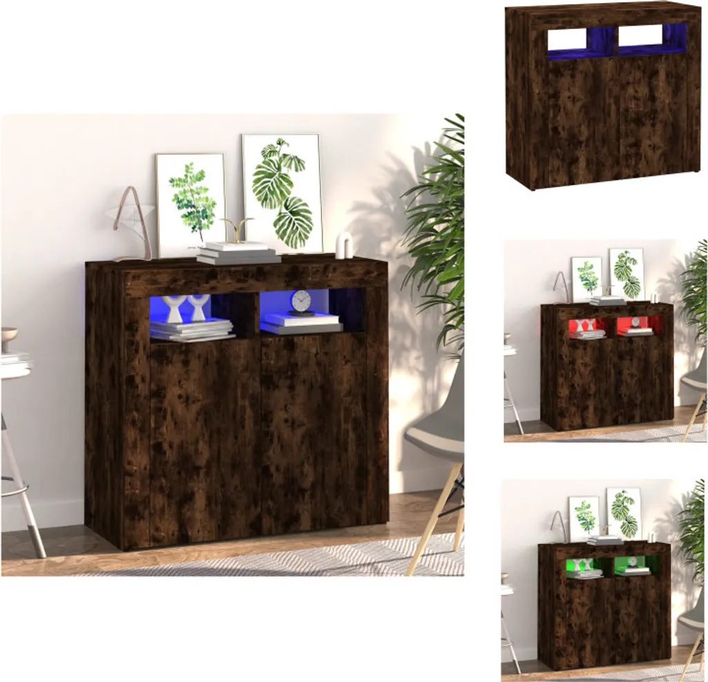 Buffet LED compact 80 cm chêne fumé pour optimiser l'espace et l'ambiance