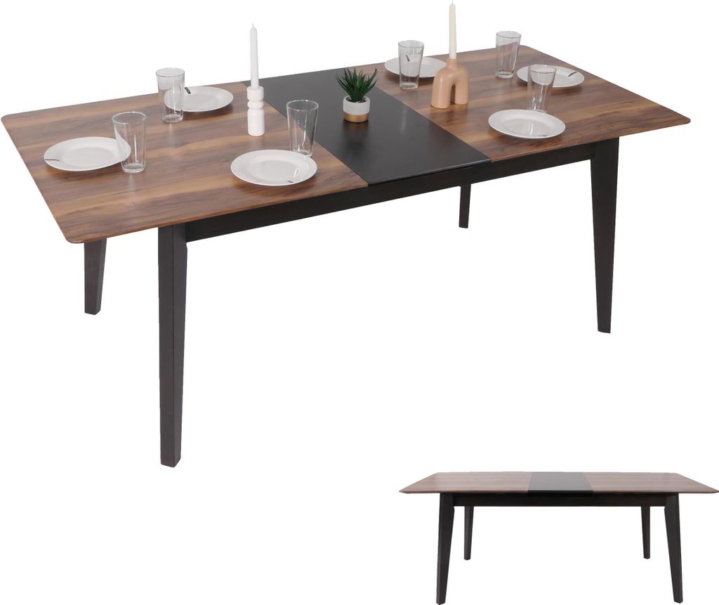 Esszimmertisch MCW-M57, Esstisch, Massiv-Holz Laminat Melamin 160-200x90cm, ausziehbar Sheesham Holz-Optik, dunkle Beine