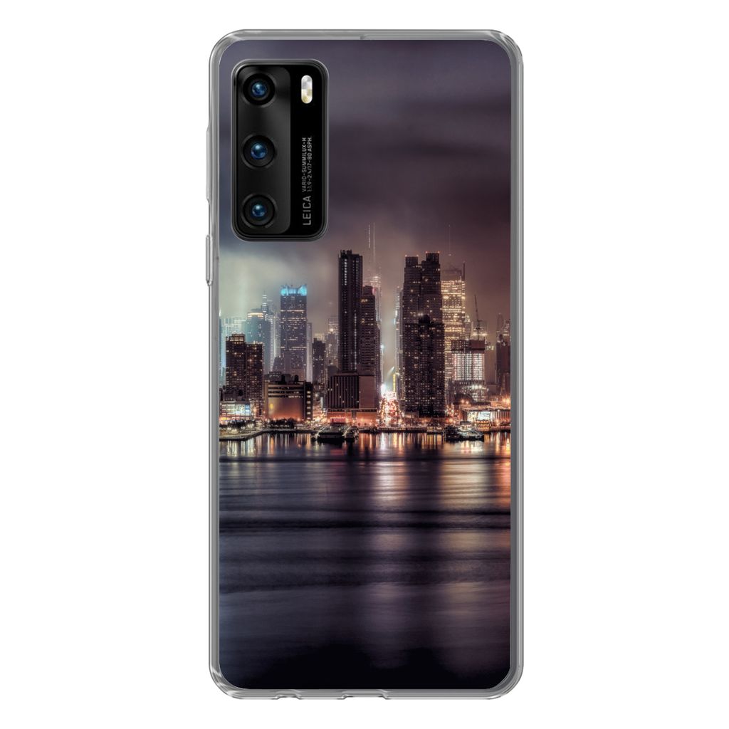 MuchoWow Handyhülle Schutzhülle Hülle für Huawei P40 New York - Sturm - Skyline Silikon Softcase Handy Hülle - Handytasche