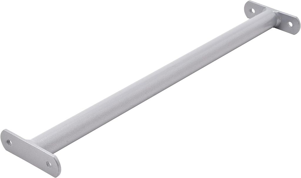 A gray metal pull-up bar with mounting plates at each end, shown against a white background.