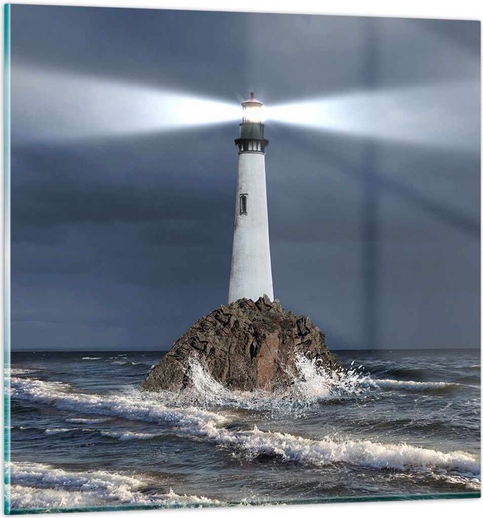 Bilder auf glas - Leuchtturm Meer - 30x30cm - Glasbilder - Wandbilder - Kunstdruck - zum Aufhängen bereit - Wanddekoration aus Glas - Glas Bilder ...