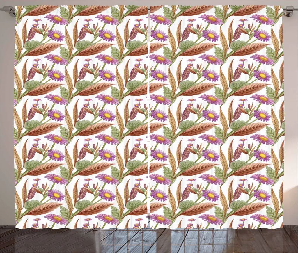 Tenda Shabby Chic ABAKUHAUS Fiori Viola 280x245 cm | Arredo Camera