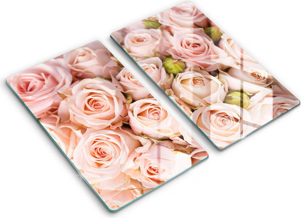 Glasschneideplatte - Herdabdeckplatte - 2x30x52 cm -Schneidebrett - Spritzschutz -Ein zartes Rosenstrauß