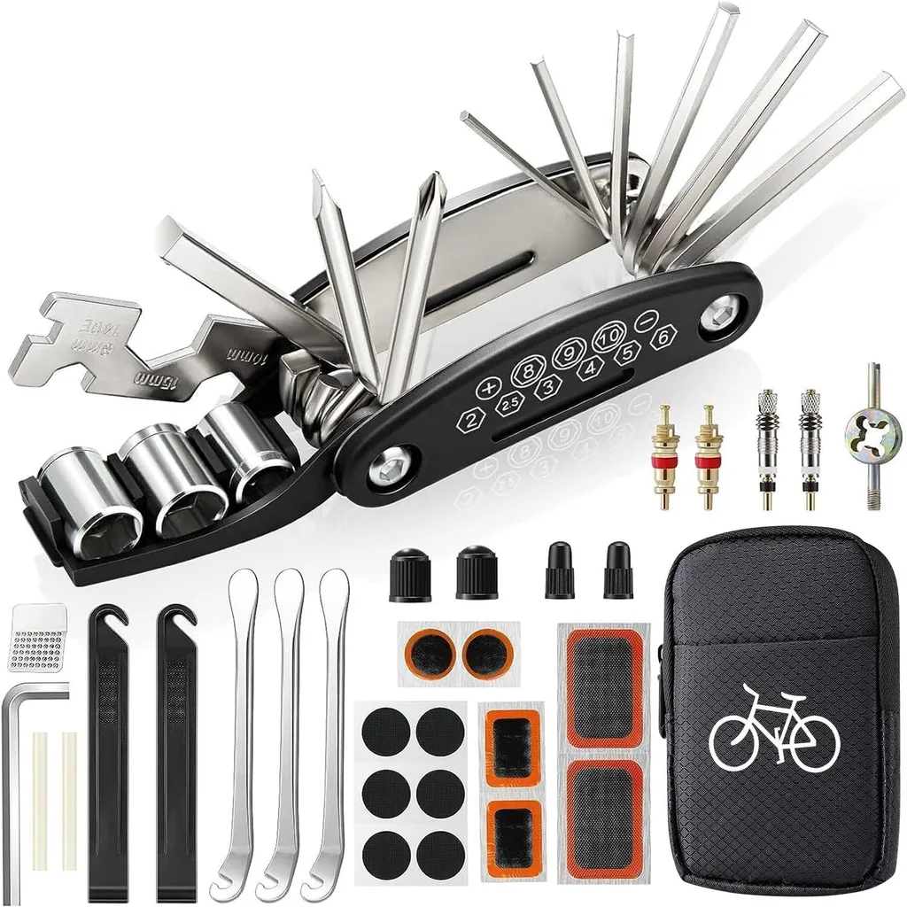 Outil Multifonctions 16-en-1 de Réparation Vélo en Acier Noir Compact