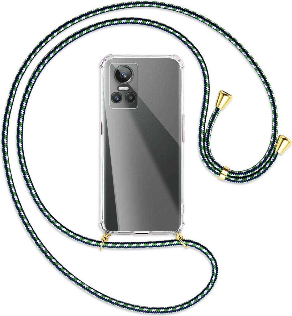 Handykette Backcover-Schutzhülle mit Band (Metall goldfarben) für Realme GT Neo 3 - grün/blau/weiß