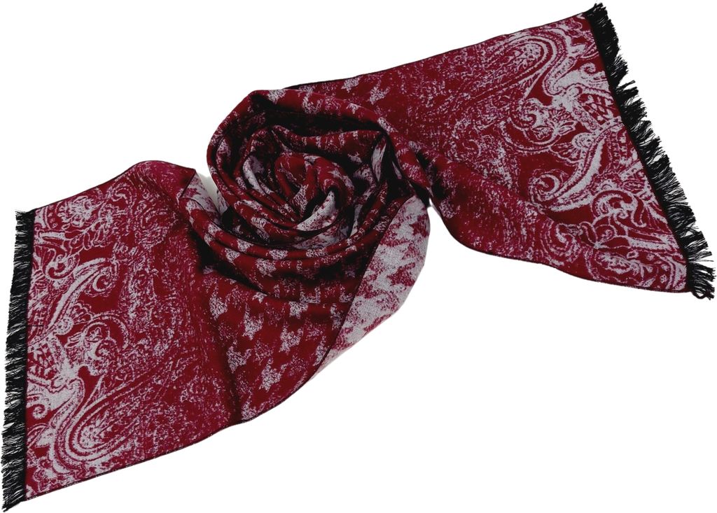 Schal Seidenflanell Weinrot Hahnentritt Paisley - sanft wie Kaschmir 100% Seide