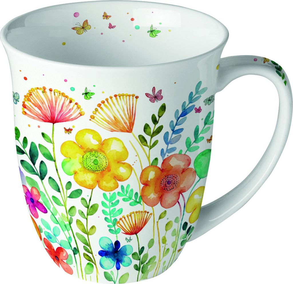 AV Tasse aus Porzellan Vibrant spring white - Moderne, bunte Frühlingswiese 0,4L, Höhe 10,5cm