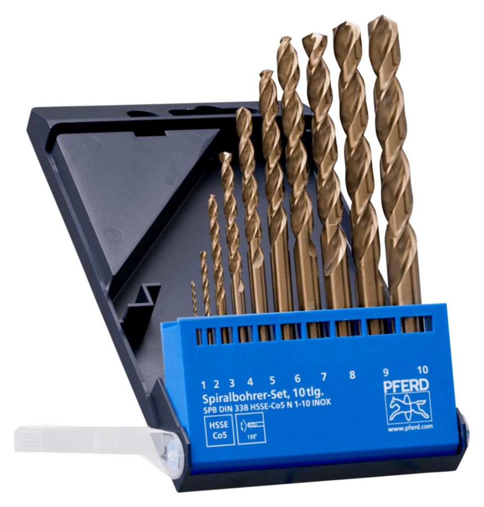 PFERD TOOLS Spiralbohrer-Set 10-tlg. INOX HSSE N DIN 338 für zähe und harte Werkstoffe