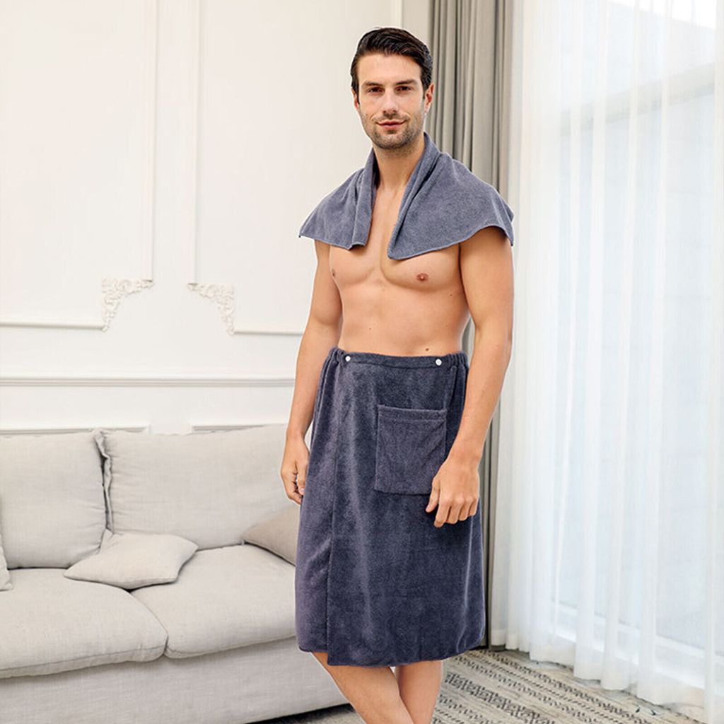 Saunakilt De Algodón 100% Para Hombre – Wafflepiqué, Secado Rápido, Con Bolsillo Y Botón
