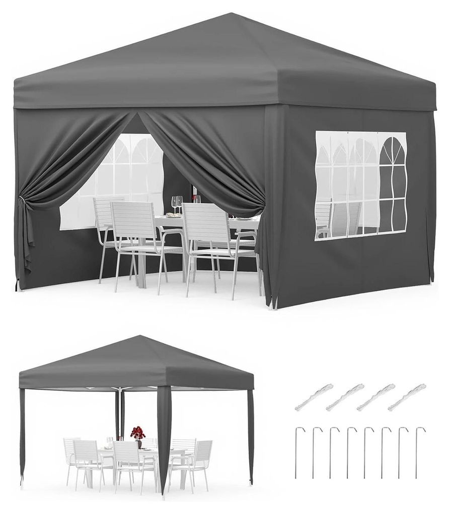 Gartenpavillon - Faltpavillon Pop Up Zelt 3x3 m - Wasserdicht 1000–1500 mm - UV-Schutz UPF 50+ - 3-stufige Höhenverstellung - Mit Tragetasche - ...