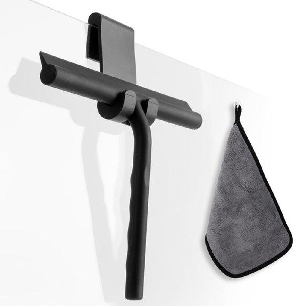 Schwarzer Silikon-Duschkopf mit Halter und Mikrofaser Produktbild 