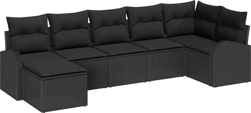 "2026 MODERNE" Garten-Sofa-Set - elegantes Design - Sitzgruppe mit Sofa, Tisch - mit Kissen 7 pcs Schwarz Poly Rattan - Terassenmöbel NeuMöbel930685